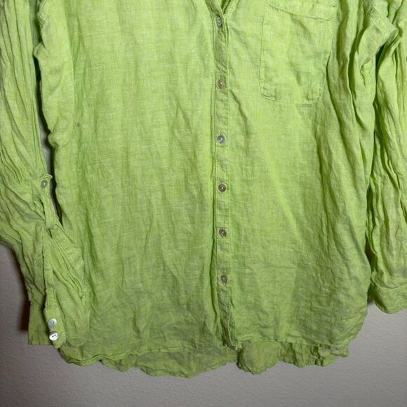 Sigrid Olsen Blouse Women's Large Green 100% Linen Button Up Long Sleeve Top - Picture 4 of 7